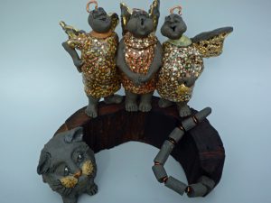 Sculpture céramique : Joyeux ronrons